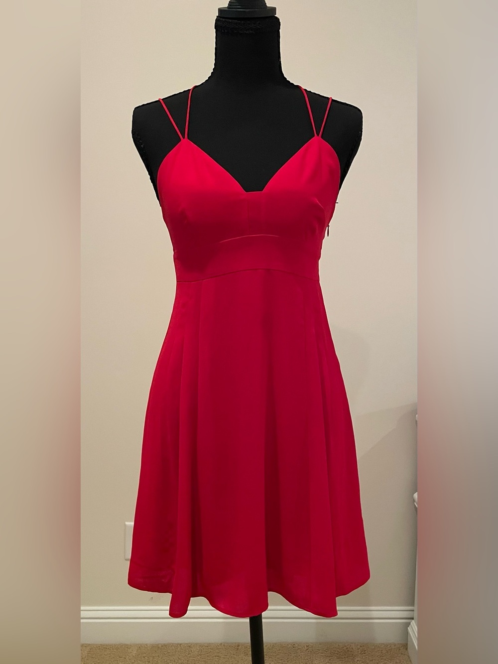 Express Red Strappy A-Line Dress with Double Spaghetti Straps